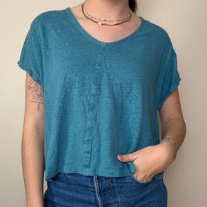 Poetry 100% linen short sleeve cropped fit tee size small medium